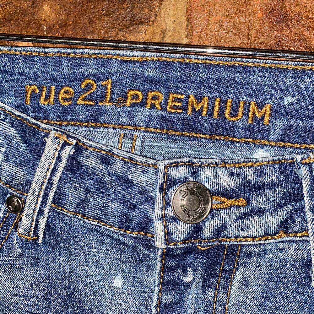 Rue 21 Blue Distressed Bleach Splatter Denim Skinny Supreme Flex Jeans 30x30 - Picture 4 of 6
